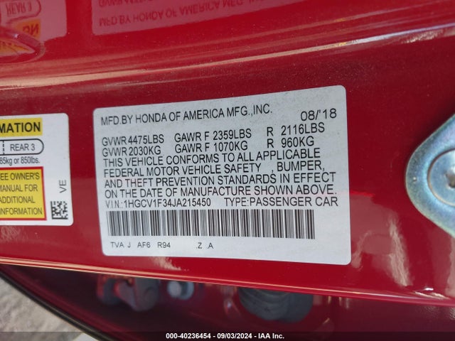 Honda ACCORD SPO 2018 1HGCV1F34JA215450 Image 21