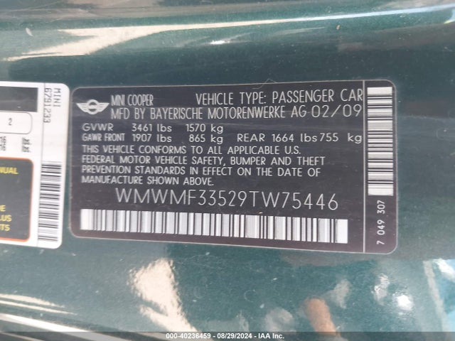 2009 MINI COOPER WMWMF33529TW75446 Photo 8
