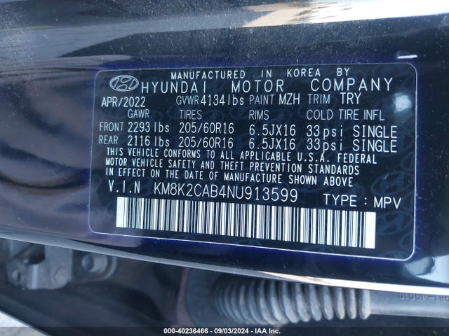 Hyundai Kona Se 2022 KM8K2CAB4NU913599 Image 9