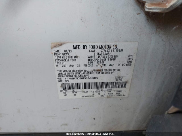 1FM5K7D88EGA30897 Ford EXPLORER XLT