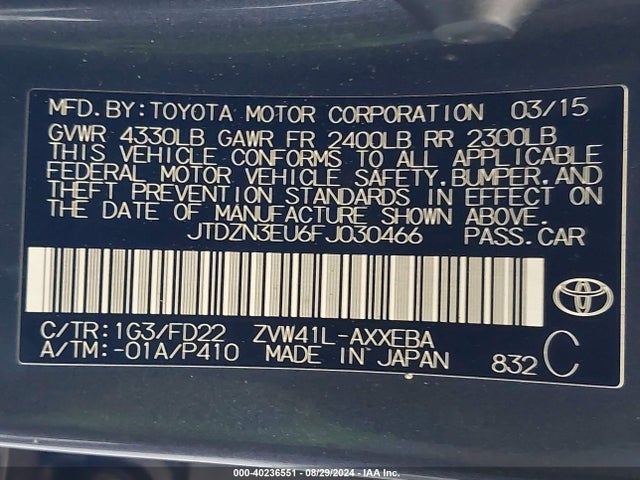 Toyota Prius V Two 2015 JTDZN3EU6FJ030466 Image 9