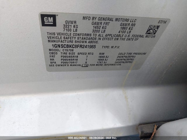 Chevrolet Tahoe Lt 2015 1GNSCBKC8FR241965 Image 9