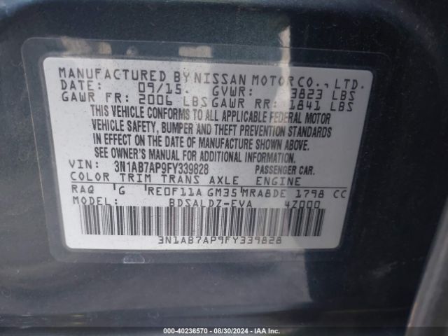 3N1AB7AP9FY339828 Nissan SENTRA SV