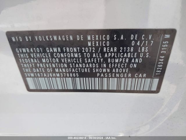 3VW167AJ6HM378865 Volkswagen Jetta 1.4t S