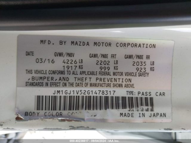 JM1GJ1V52G1478317 Mazda Mazda6 I Touring
