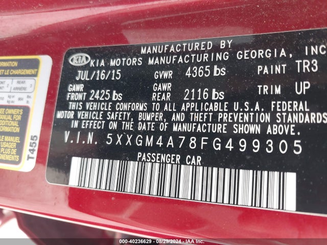 KIA Optima Lx 2015 5XXGM4A78FG499305 Image 9