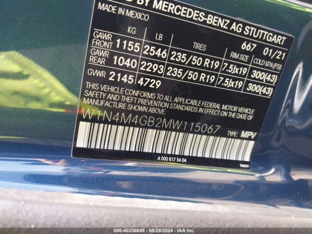 W1N4M4GB2MW115067 Mercedes-Benz GLB 250