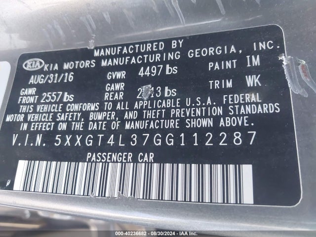 5XXGT4L37GG112287 KIA Optima Lx