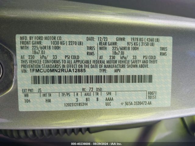 1FMCU0MN2RUA12885 Ford Escape St-line