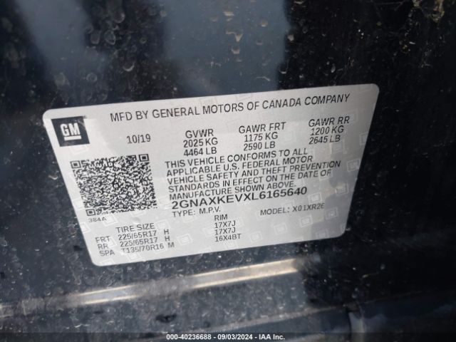 2GNAXKEVXL6165640 Chevrolet Equinox Fwd Lt 1.5l Turbo