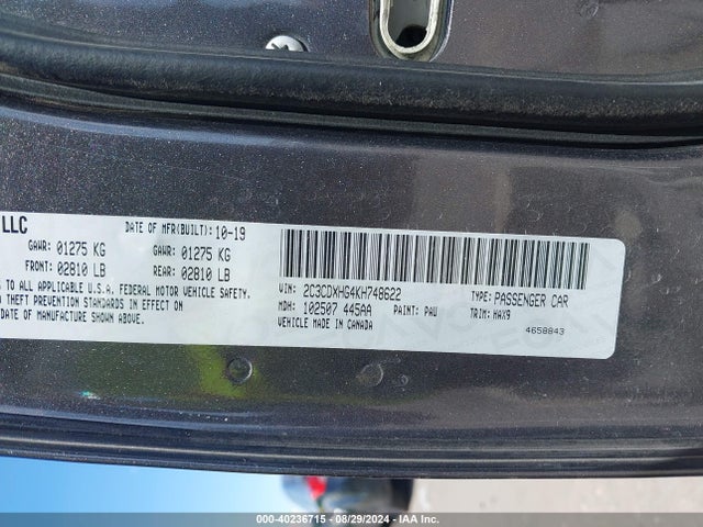 2C3CDXHG4KH748622 Dodge Charger Gt Rwd