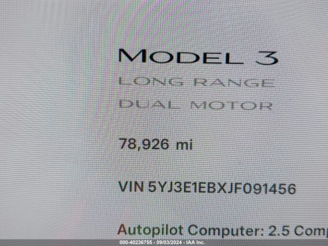 5YJ3E1EBXJF091456 Tesla Model 3 Long Range/performance