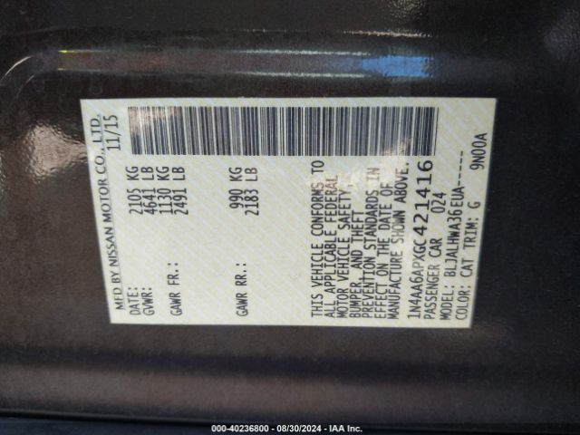 1N4AA6APXGC421416 Nissan Maxima 3.5 Platinum