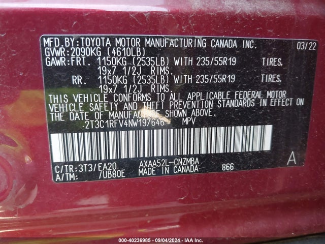 Toyota Rav4 Xle Premium 2022 2T3C1RFV4NW197646 Image 9