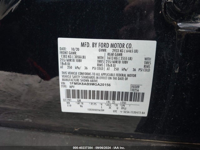 Ford Police Interceptor Utility 2021 1FM5K8AB9MGA20156 Image 9