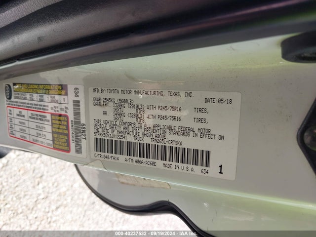 Toyota Tacoma Sr 2018 5TFRX5GN3JX122541 Image 8