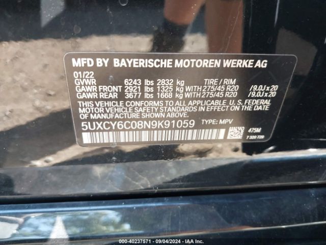 5UXCY6C08N9K91059 BMW X6 Xdrive40i