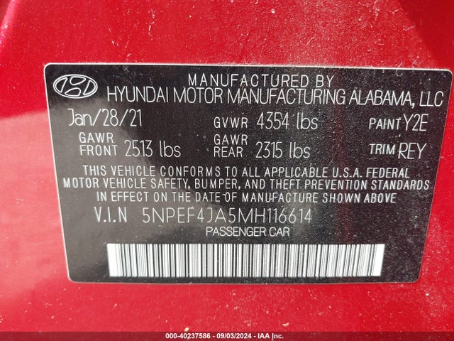 Hyundai SONATA SEL 2021 5NPEF4JA5MH116614 Image 9