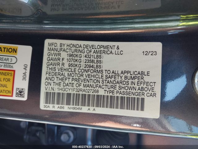 1HGCY1F32RA027268 Honda ACCORD EX