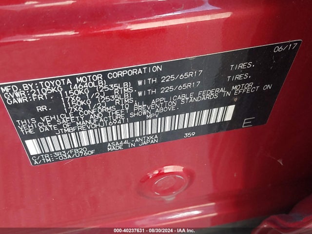 Toyota RAV4 LE 2017 JTMBFREV0HJ169411 Image 9
