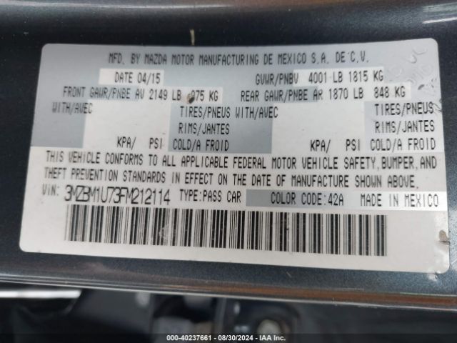 3MZBM1U73FM212114 Mazda Mazda3 I Sport