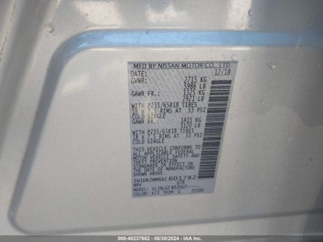 5N1DR2MM6KC601782 Nissan Pathfinder Sl