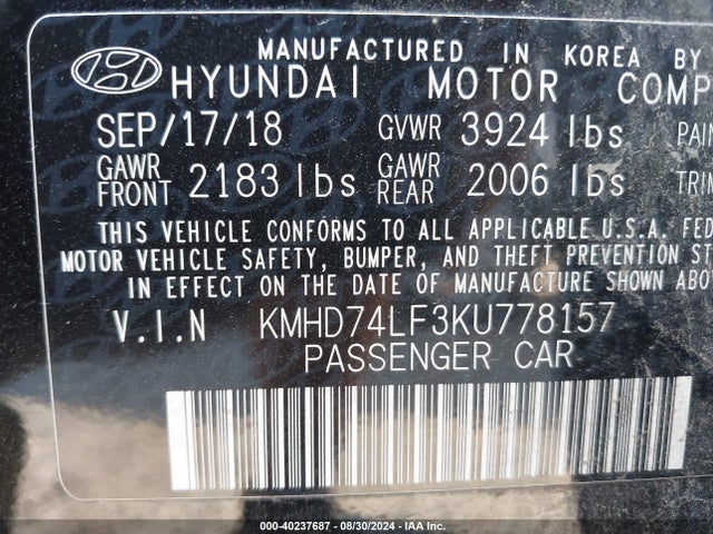 Hyundai ELANTRA SE 2019 KMHD74LF3KU778157 Image 9