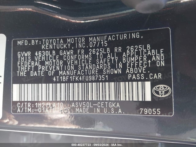 Toyota CAMRY XLE 2015 4T1BF1FK4FU987351 Image 9