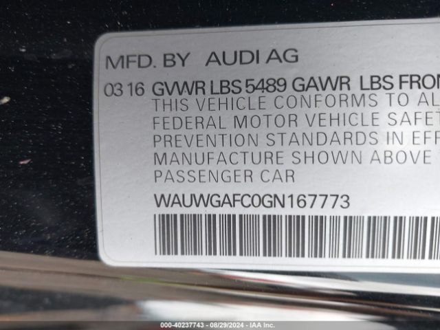 WAUWGAFC0GN167773 Audi A7 3.0t Premium Plus