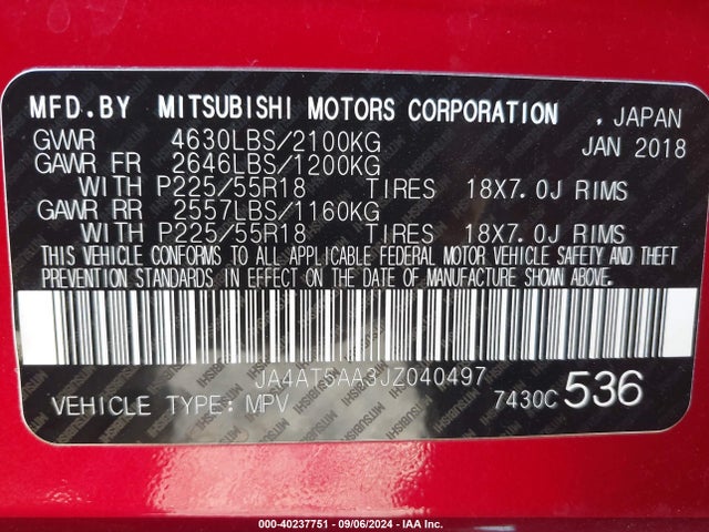 2018 MITSUBISHI ECLIPSE CROSS JA4AT5AA3JZ040497 Photo 8