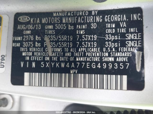 5XYKW4A77EG499357 KIA SORENTO SX