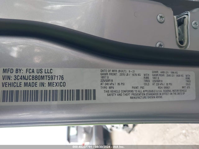 3C4NJCBB0MT597176 Jeep Compass Altitude Fwd