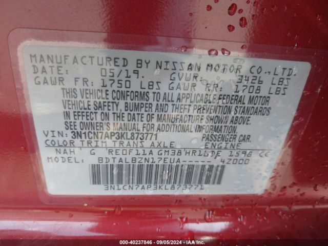 2019 NISSAN VERSA 3N1CN7AP3KL873771 Photo 8