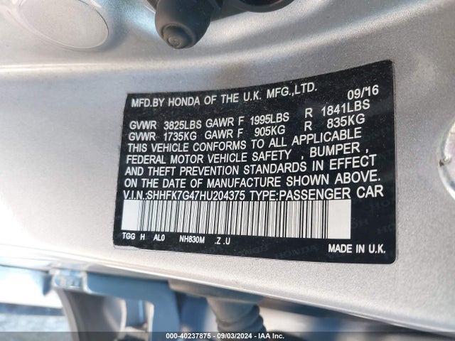 Honda Civic Sport 2017 SHHFK7G47HU204375 Image 9