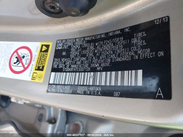 5TDDKRFH7ES007139 Toyota Highlander Limited V6