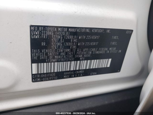 4T3RWRFV1RU131492 Toyota Rav4 Hybrid Xle