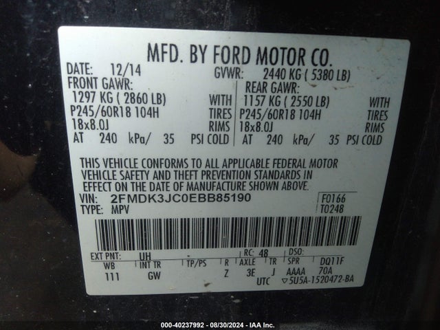 Ford EDGE SEL 2014 2FMDK3JC0EBB85190 Image 9