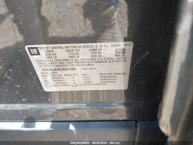 Chevrolet EQUINOX LT 2018 3GNAXJEV9JS541088 Image 9