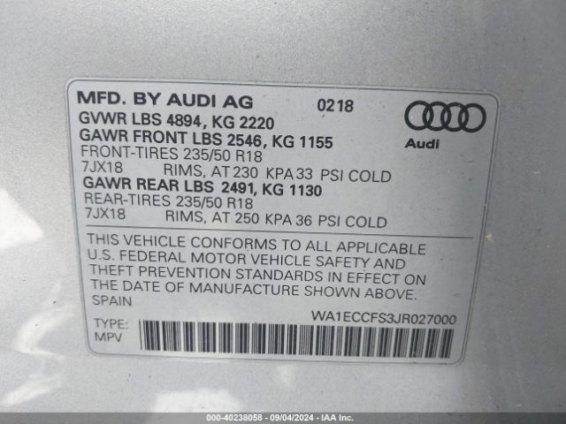 WA1ECCFS3JR027000 Audi Q3 2.0t Premium/2.0t Sport Premium