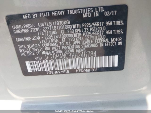JF2GPANC3HH246784 Subaru Crosstrek 2.0i Limited