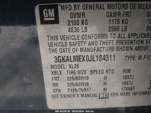 3GKALMEX0JL184311 GMC Terrain Sle