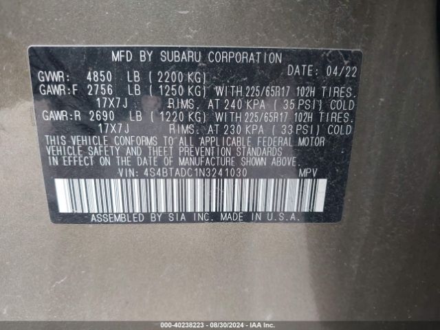 4S4BTADC1N3241030 Subaru Outback Premium