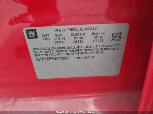 1G1JF5SBXH4140262 Chevrolet Sonic Premier Auto