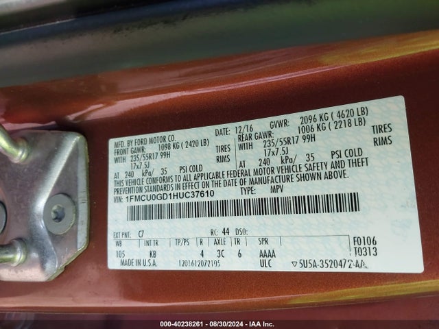 Ford ESCAPE SE 2017 1FMCU0GD1HUC37610 Image 9