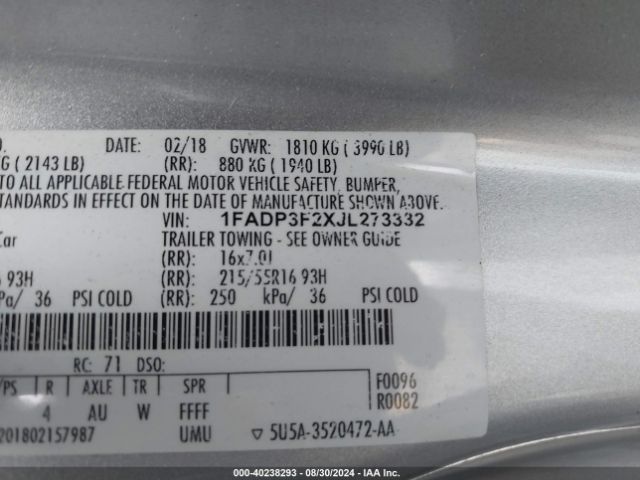 2018 FORD FOCUS 1FADP3F2XJL273332 Photo 8