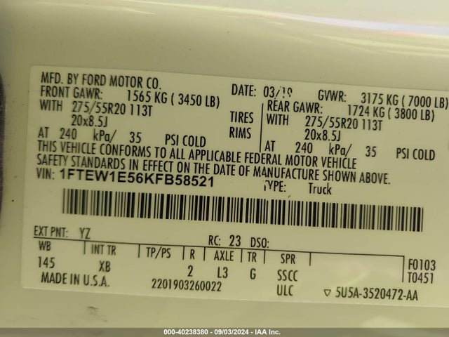 Ford F-150 Xlt 2019 1FTEW1E56KFB58521 Image 9