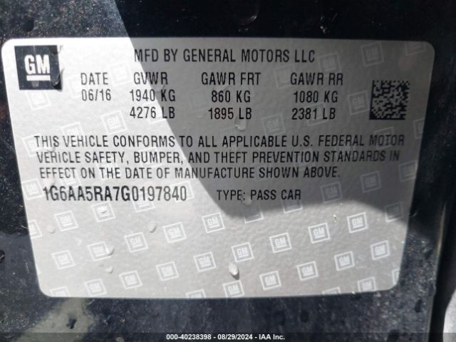 1G6AA5RA7G0197840 Cadillac Ats Standard