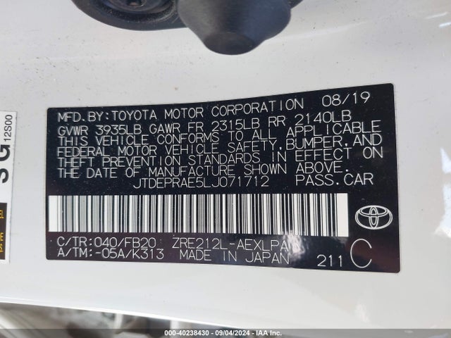 Toyota COROLLA LE 2020 JTDEPRAE5LJ071712 Image 9