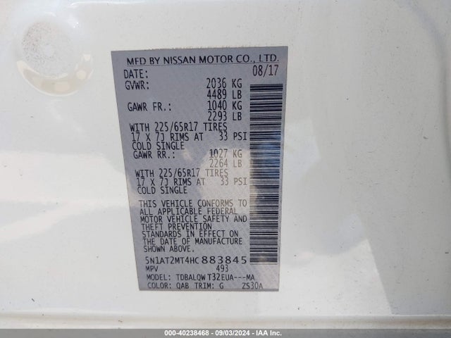 Nissan ROGUE SV 2017 5N1AT2MT4HC883845 Image 9