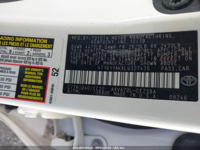 4T1G11AKXLU327435 Toyota Camry Se Nightshade Edition
